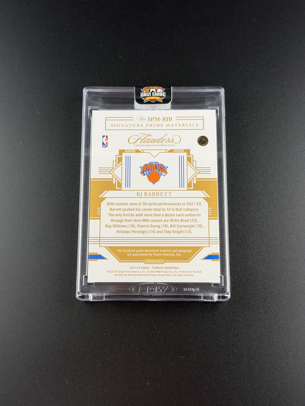RJ Barrett – Panini Flawless Basketball 2021–22 – Signature Prime Materials Patch Auto – /25.