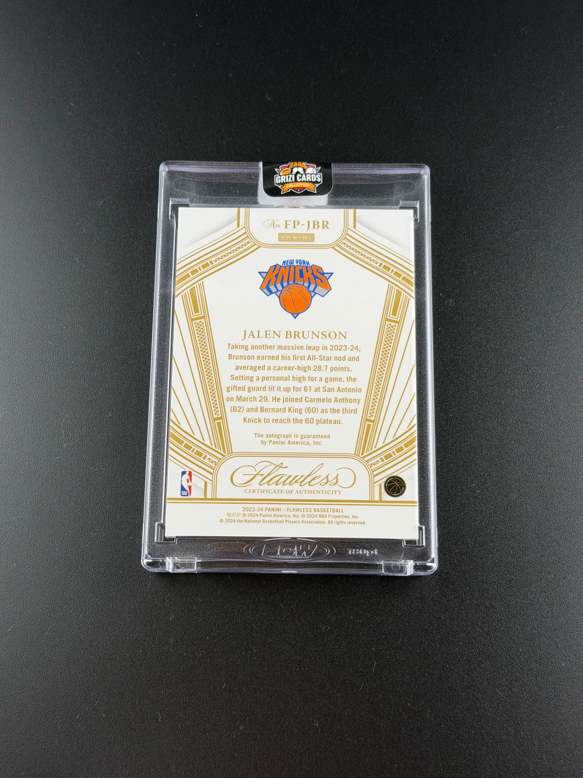 Jalen Brunson – Panini Flawless Basketball 2023-24 – Flawless Performances Autograph – 5/8.