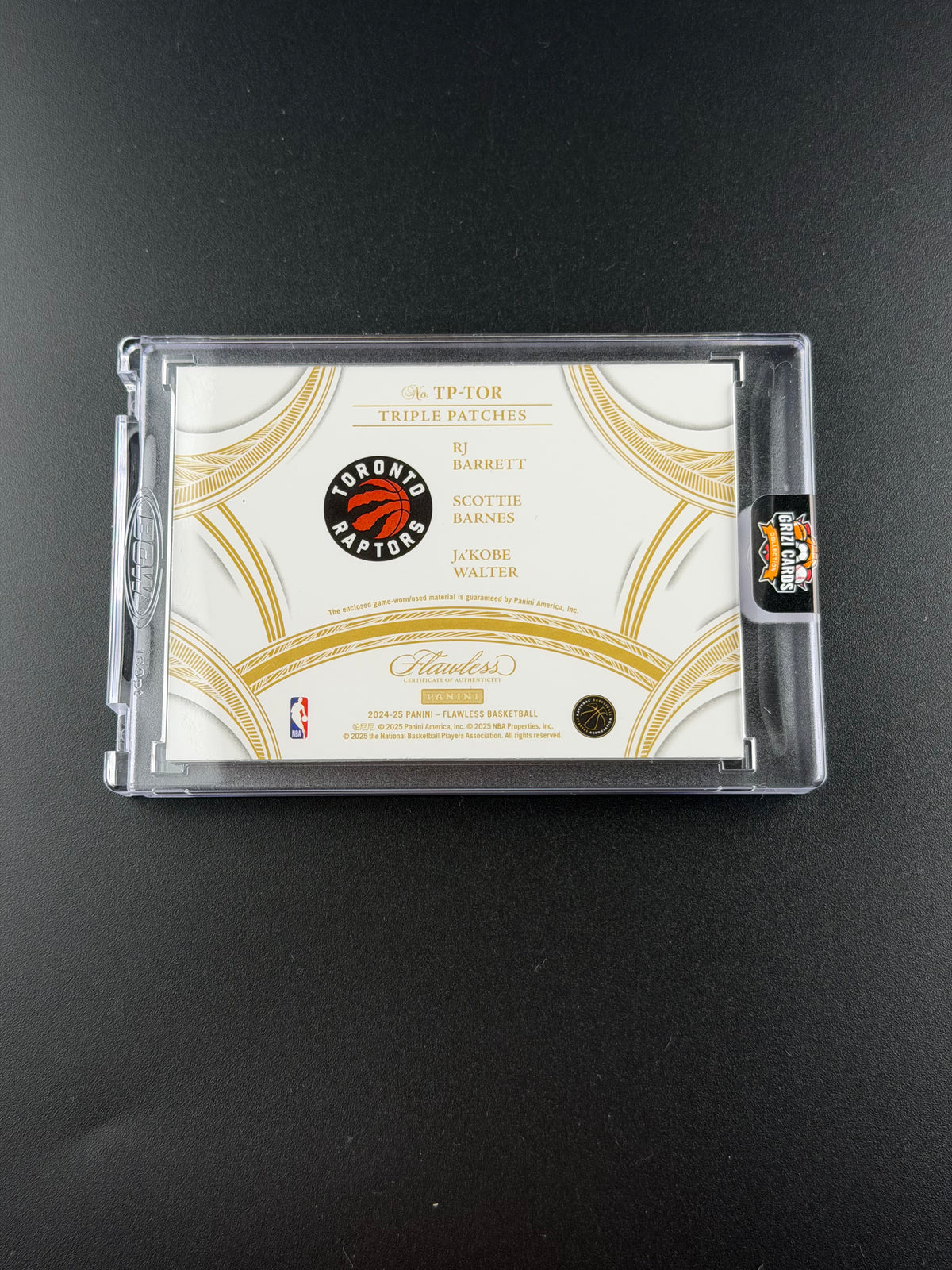 RJ Barrett / Scottie Barnes / Ja’Kobe Walter – Panini Flawless Basketball 2024-25 – Triple Patches – 23/25.