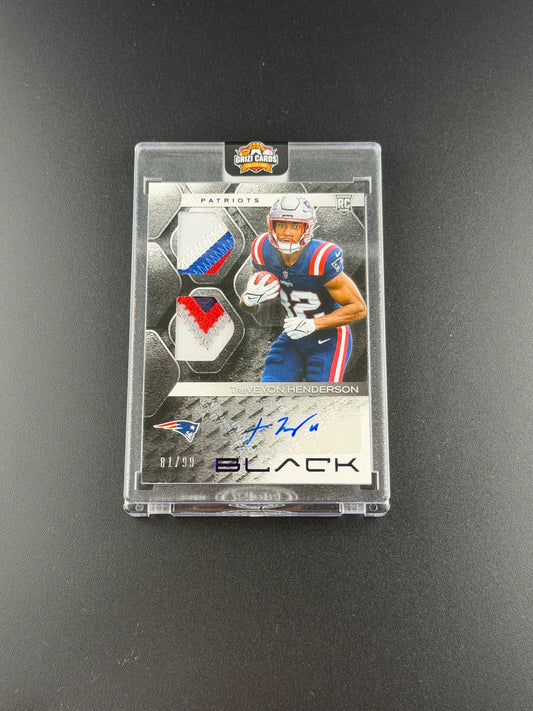TreVeyon Henderson – 2025 Panini Black Football – Rookie Patch Autograph – /99
